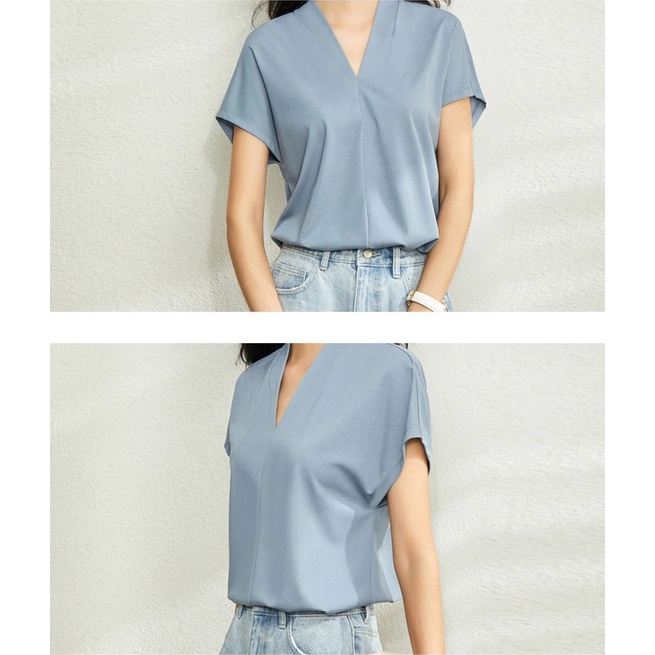 Blouse Casual V-neck Short Sleeve