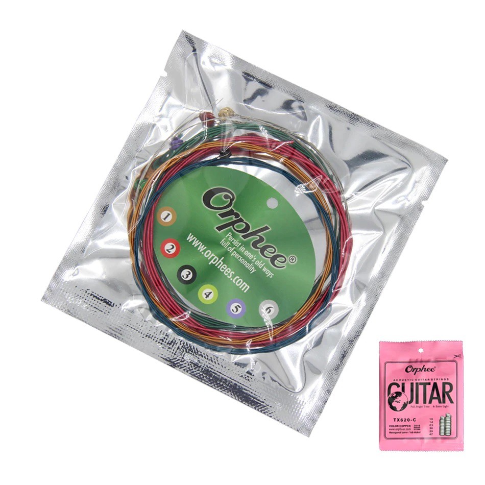 Orphee TX620-C 10-47 Senar Gitar Akustik String Warna Warni Pelangi 75/25 Bronze