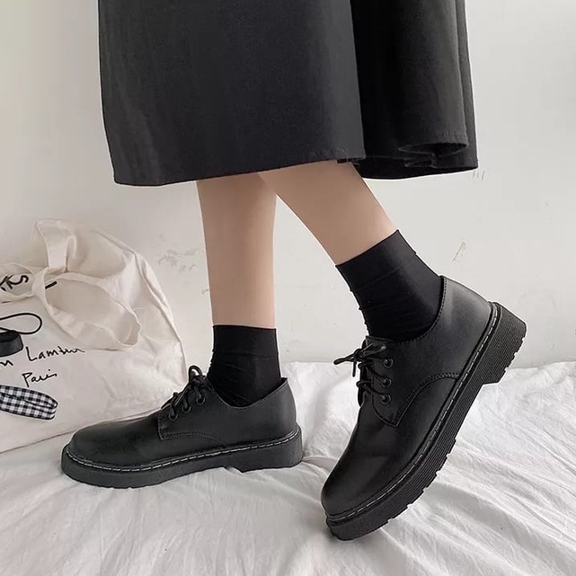 FMS- Sepatu Wanita Low Boots Loafer Oxford CASILLA Black Dof Premium B257 (Free 3 Tali)
