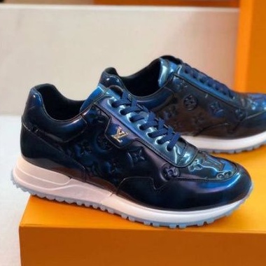 sepatu lv sneaker pria mirror vip shoes cowok men run away kulit asli leather blue