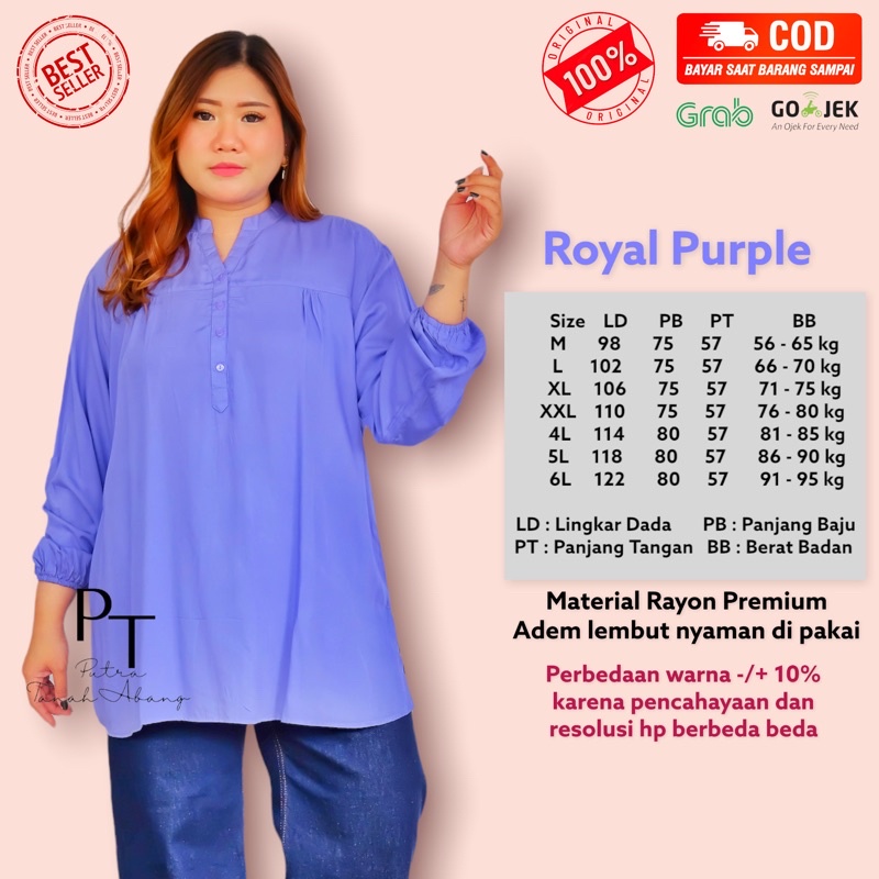 blouse atasan  polos big size Royal purple ungu muda lilac baju wanita rayon jumbo Busui Friendly