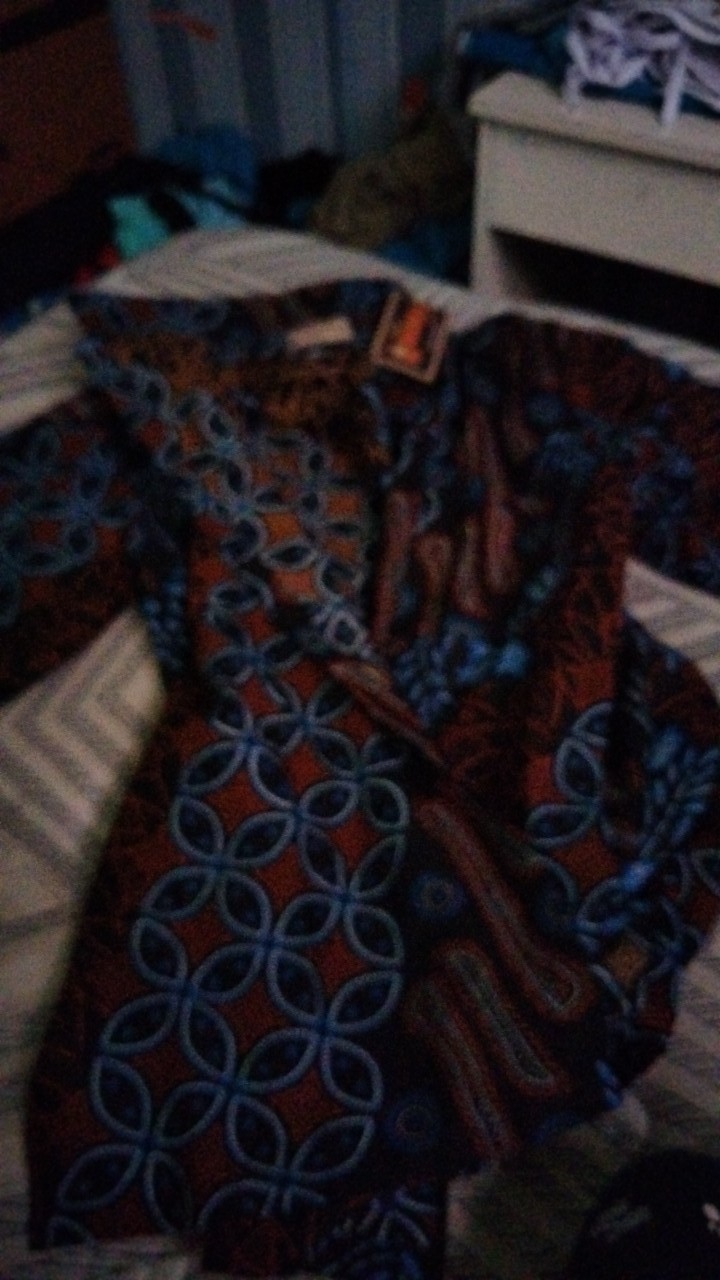 Ruzza Batik Couple Motif Seno Biru Liris Kawung Sarimbit Atasan Seragam Size M L Xl