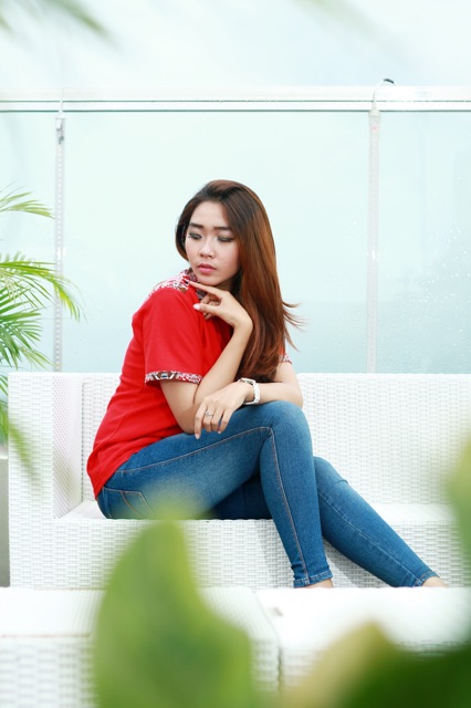 Loyal Kaos Polo Batik Merah Modern Wanita M L XL XXL