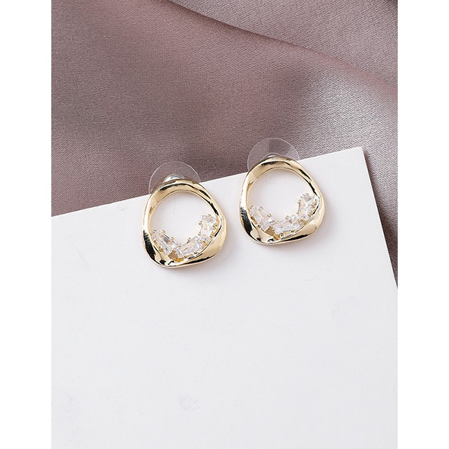 LRC Anting Tusuk Fashion Golden 925 Silver Pin Circle Gold Plated Diamond Stud Earrings D59656