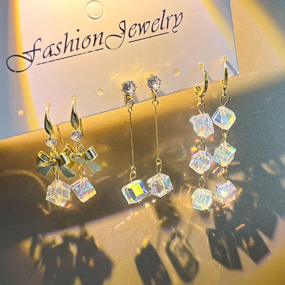 Needway Drop Earrings Mewah Fashion Symphony Square Kristal Berlian Imitasi Gaya Korea Earring