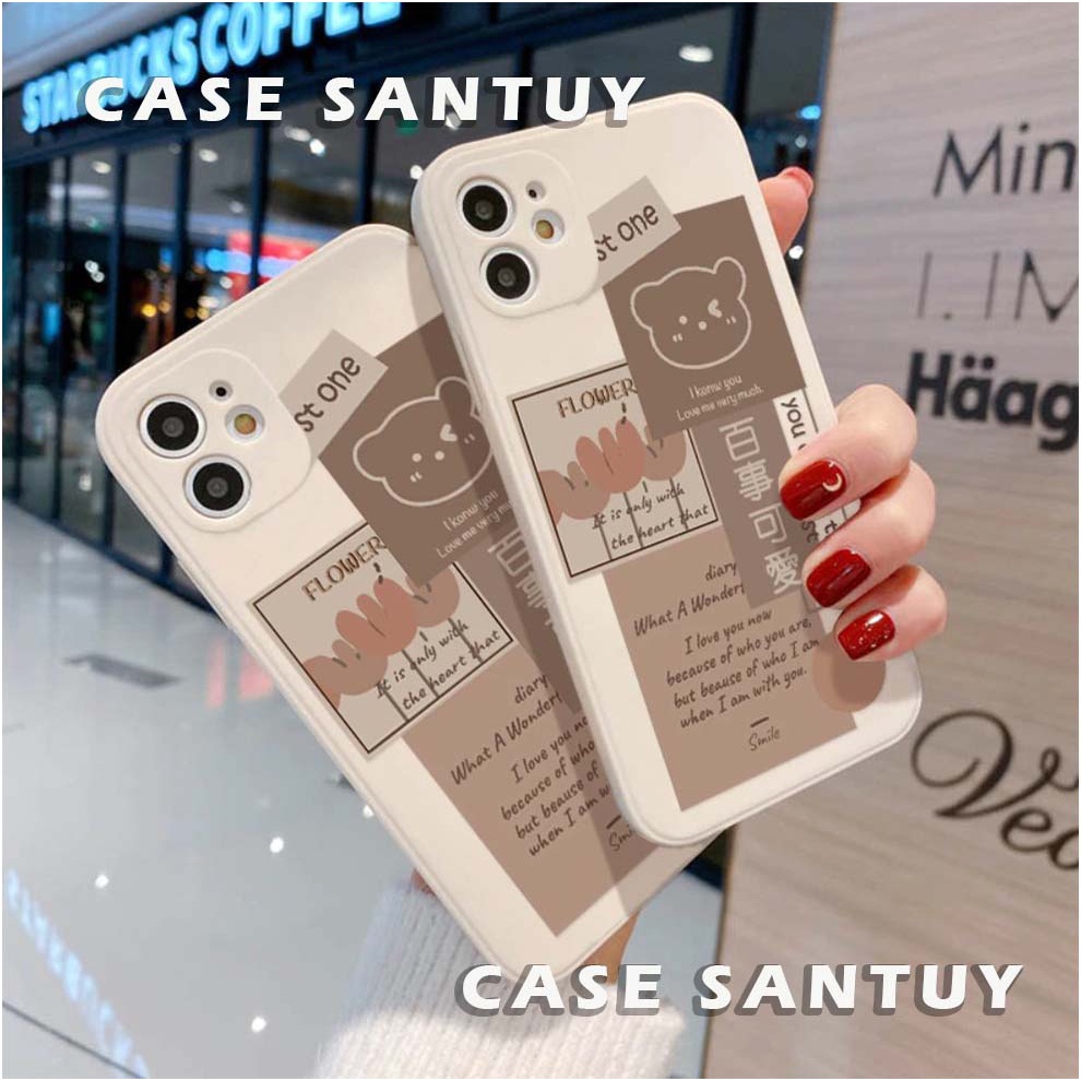 Case OPPO  F1S F5 F5 Youth F7 F9 F9 PRO F11 F11 PRO Soft Case Bear Cute Lucu Square Edge Phone Case Cover Casing