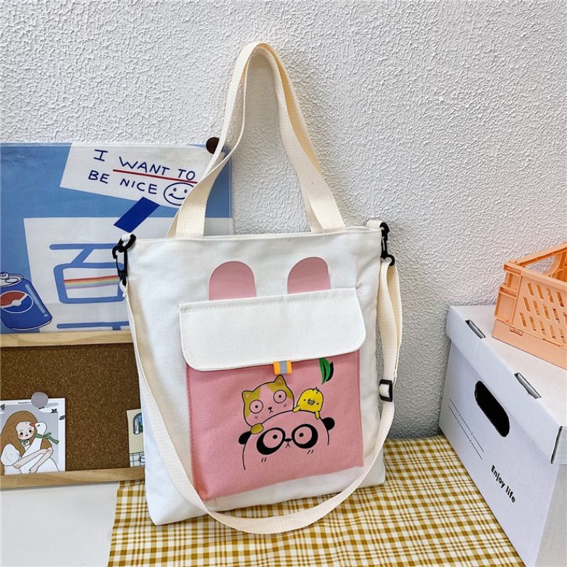 Totebag korean style kekinian kuping panda Keren untuk wanita