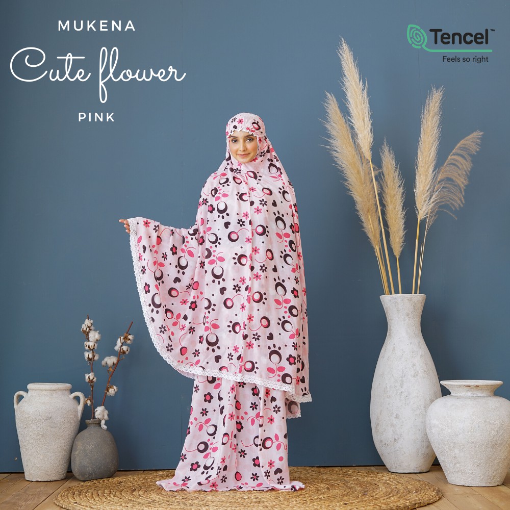 Mukena Cute Flower Pink (Free Tas Pouch &amp; Box)