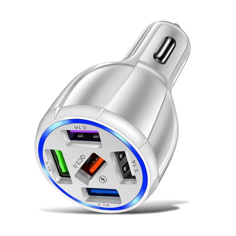 [1Pcs Mini USB Port Fast Charging Car Charger] [15A 5 Ports LED  Car Fast Charger Adapter Compatible with  Universal iPhone And Android phone]