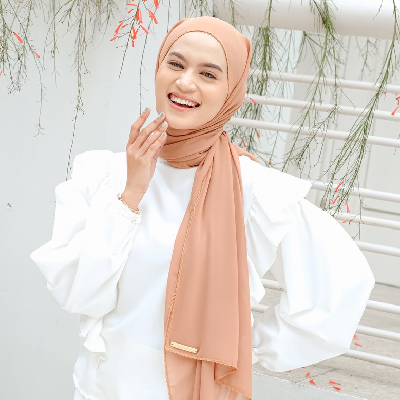 Lozy Hijab - Embroidery Signature Shawl Series 2 ( Pashmina Bordir Lozy x Hamidah )-Caramel