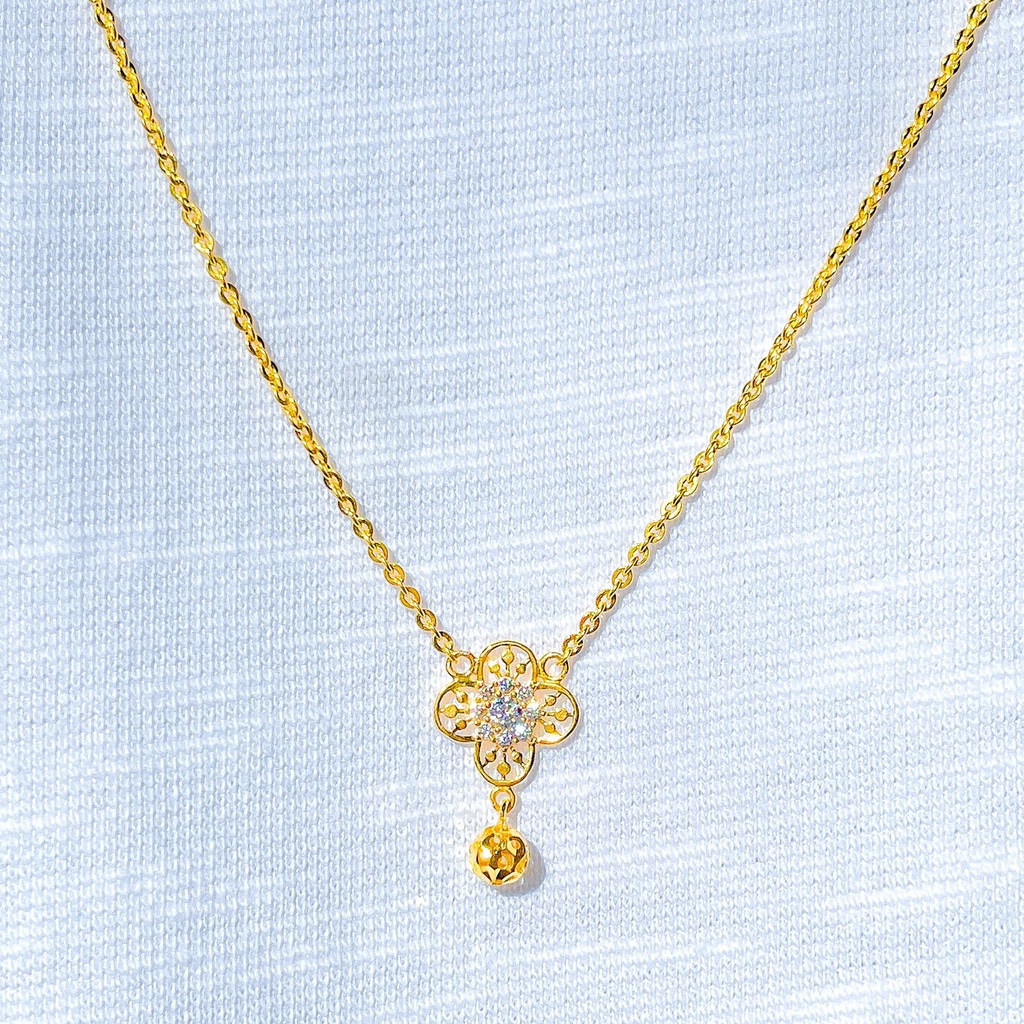 Kalung set liontin anak dan dewasa emas asli kadar 700 70 16K rantai polo holo hollow clover permata pita ribbon love bunga boba merica ukir kilat ringan 2 dua gram gr g gold