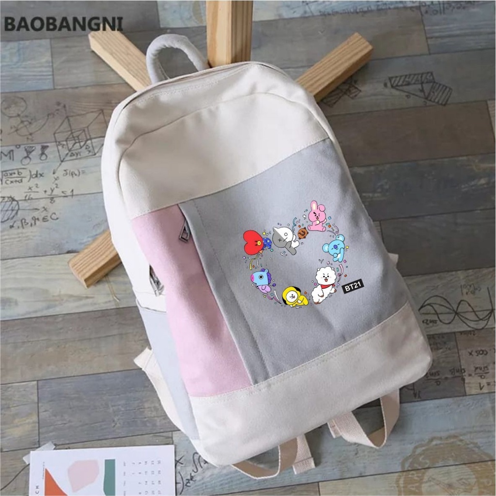 PVJ - Tas Sekolah Anak Perempuan BTS Bt21 Backpack Korea School Ransel Cewek kekinian