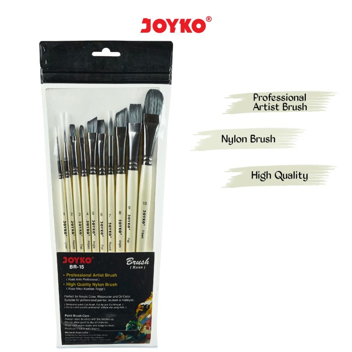 

(TERLARIS) Kuas Cat Air Minyak Lukis Acrylic Brush Joyko BR-15 1 Set 10 Pcs