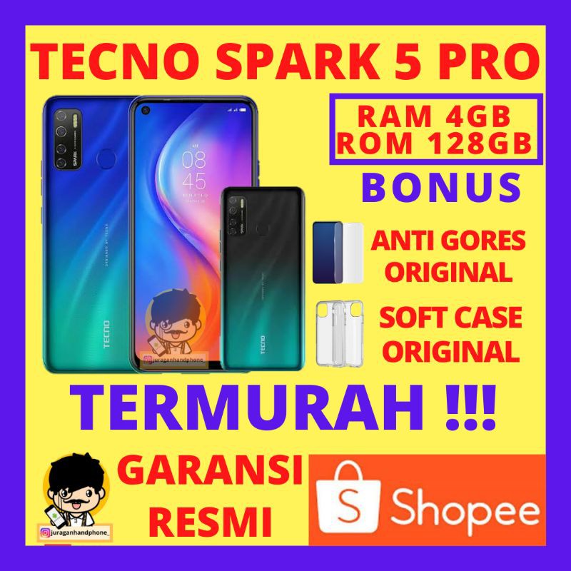 TECNO SPARK 5 PRO RAM 4GB INTERNAL 128GB GARANSI RESMI HP INFINIX TECNO 4/64 PROMO TERBARU 2021