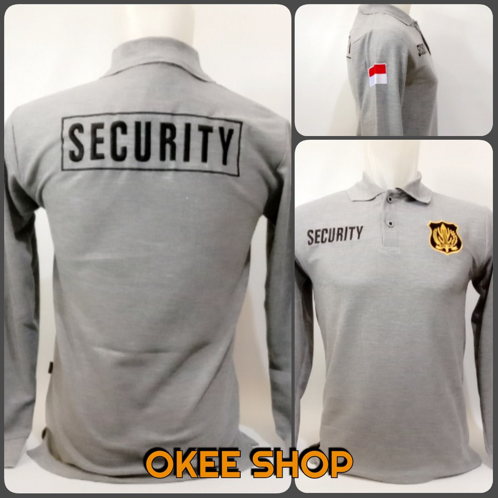 Kaos Baju Kaos Kerah  Shirt Security Lengan Panjang Abu Logo Kuning
