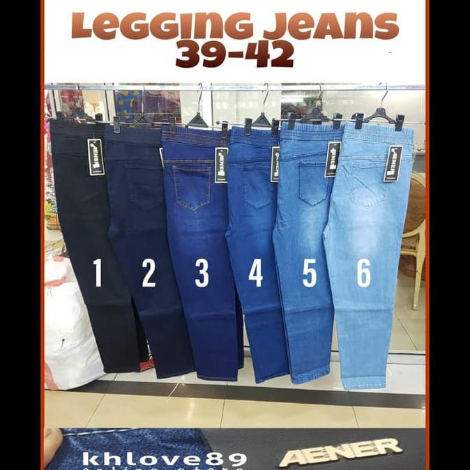 Celana Panjang Legging Xtra Jumbo 39-42 Jeans Pants Wanita Women Denim - Hitam, 40 "HARGA PROMO"
