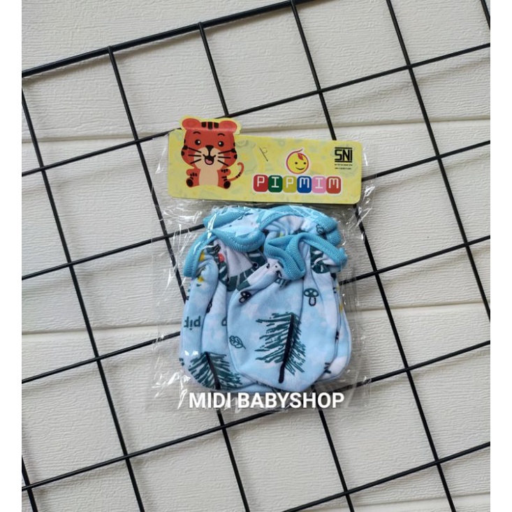 1 Set Sarung Tangan dan Kaki Bayi Full print Pip Mim SNI