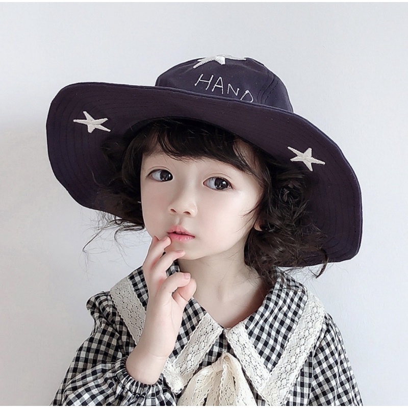 2 3 4 tahun Topi Bucket Anak Lebar Unisex Model Star Hand In Hand