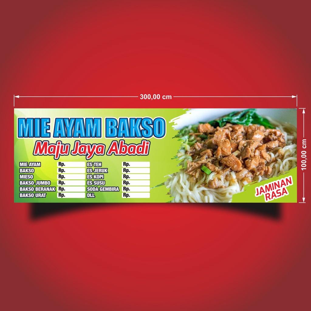 Jual GRATIS ONGKIR BANNER SPANDUK MIE AYAM BAKSO MURAH MERIAH DESAIN MANTAB UKURAN 3 X 1