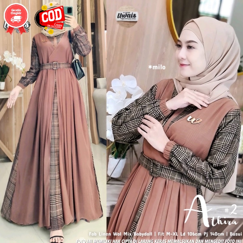 ATHIRA 2 BY UWAIS Baju Gamis Dress Maxy Setelan Wanita Terbaru Original Fahsion Wanita