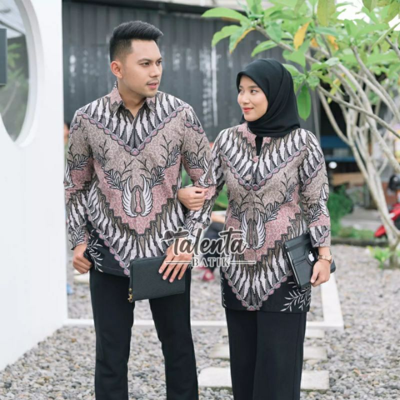 Batik pasangan couple sarimbit pria &amp; wanita batik motif putih pink