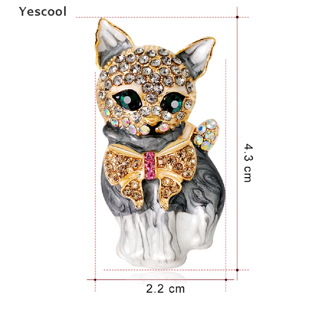 Yescool Bros Pin Enamel Desain Kartun Kucing Mata Hijau Hias Kristal Untuk Aksesoris Tashadiah