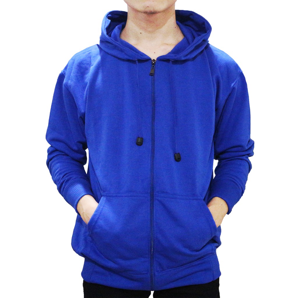 Jaket Polos Hoodie Zipper Biru Benhur