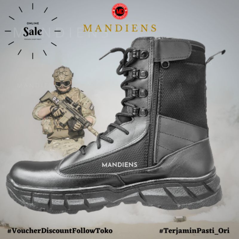 MANDIENS Sepatu Safety PDL TACTICAL TNI POLRI Kulit Asli Type Weba - PDL Jatah Lapangan BRIMOB SATPAM - Boots PDL Gurun Berkualitas Branded Terbaik Original