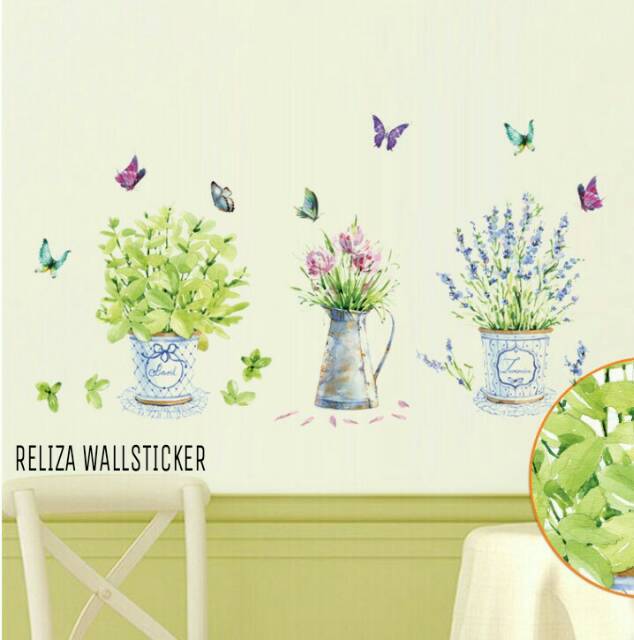 RELIZA WALL STICKER POT GARDEN HIJAU KUPU KUPU TANAMAN STIKER DINDING JM7299