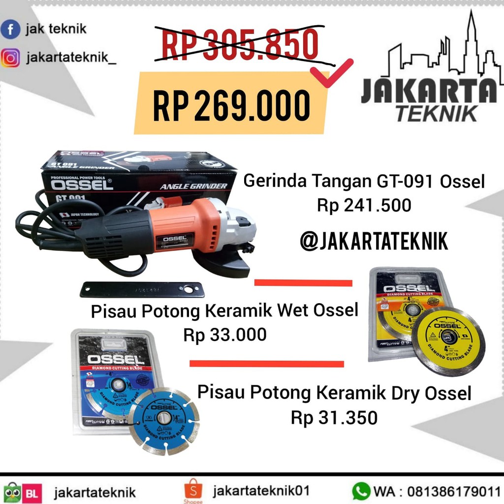 Paket Murah Gerinda Tangan GT-091 Ossel Pisau Potong Rumput Ossel