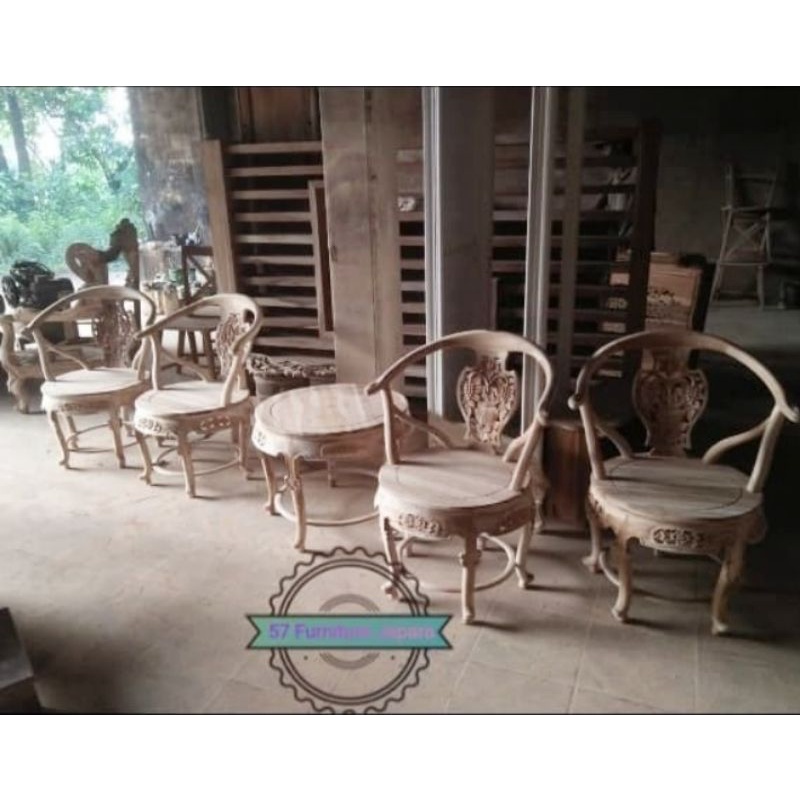 Meja Kursi Teras Jati - Meja Kursi Depan Rumah Ukir Jati Mentahan