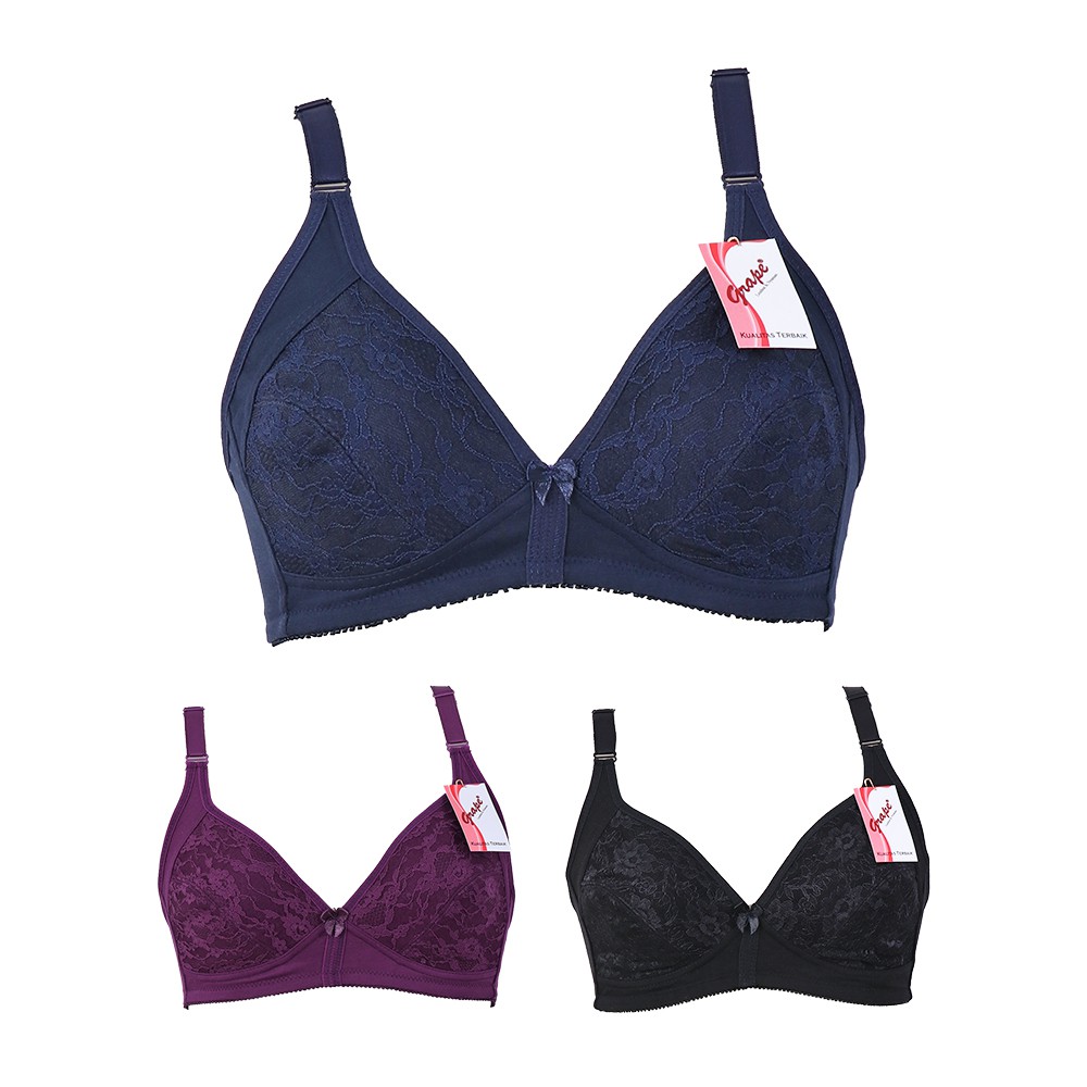 Grape full cup bra tanpa kawat renda brukat brokat dk 124