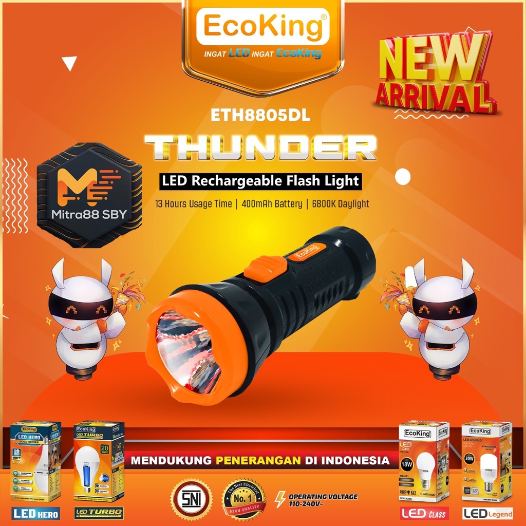 Mitra88sby Senter Led Lampu Emergency thunder ETH8805DL Ecoking