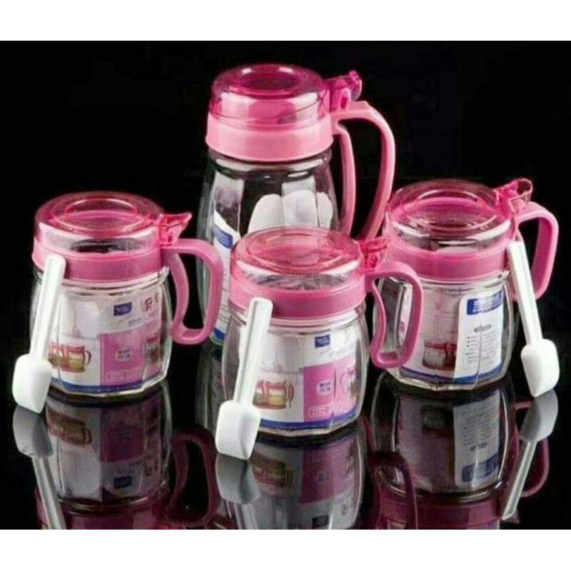 (TERMURAH) Bayar Di Tempat Kitchen Jar Set 4pcs FREE BUBBLE+KARDUS / Tempat Bumbu+minyak/Kaca tebal