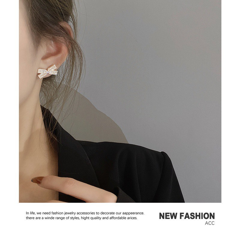 Anting Tusuk Sterling Silver 925 Desain Pita Hias Zircon Gaya Korea Untuk Wanita