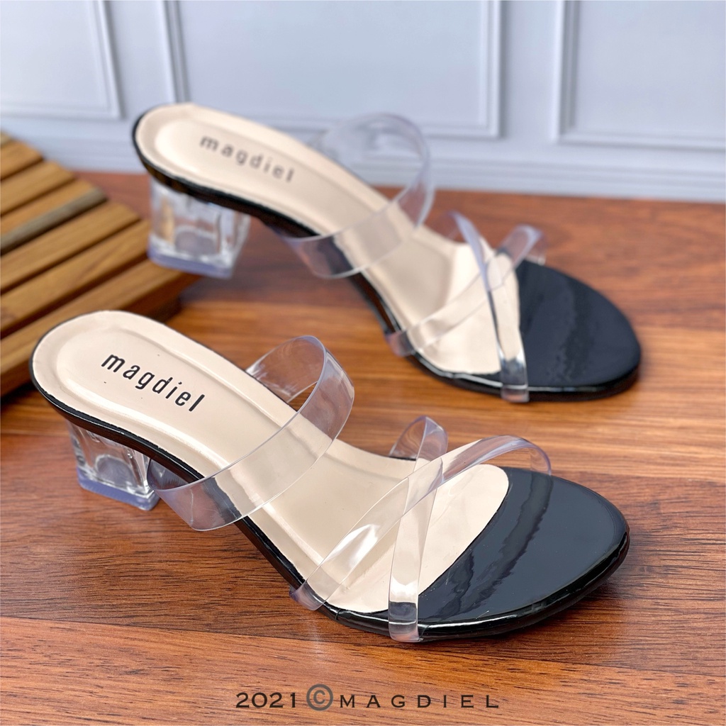 Magdiel - Heels Kaca Strip Jelly / Sandal Wanita Hak Kaca 5CM