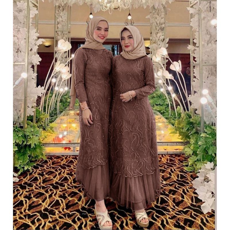 BAJU GAMIS DRESS PESTA KONDANGAN BRUKAT BROKAT WANITA MUSLIM S M L XL XXL JUMBO POLOS GERALDA WARNA 