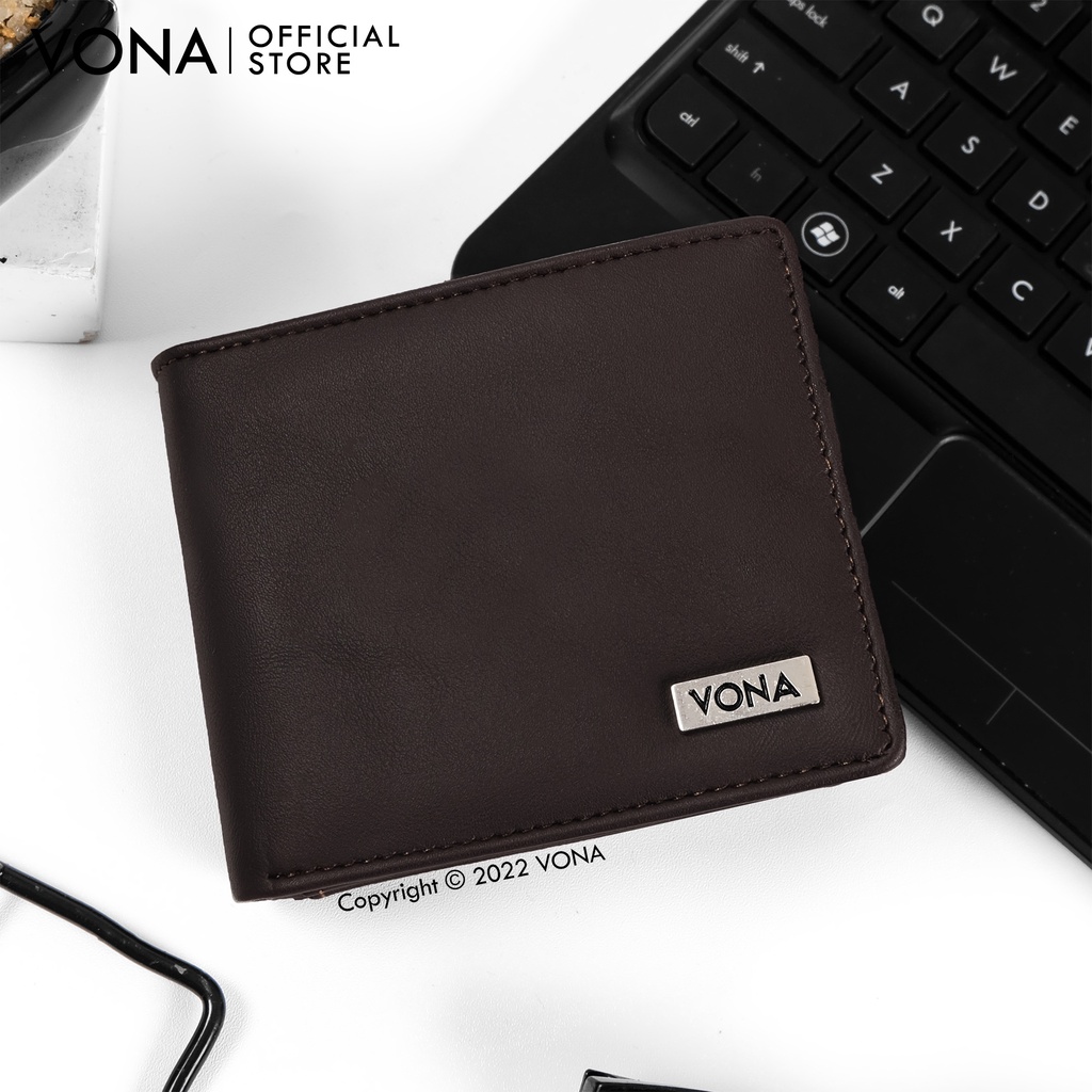 VONA Dompet Pria Lipat Pendek 3 Ruang Extra Slot Kartu Kulit PU Polos - Hitam | Dark Brown | Coklat Brown - LOXLEY-2