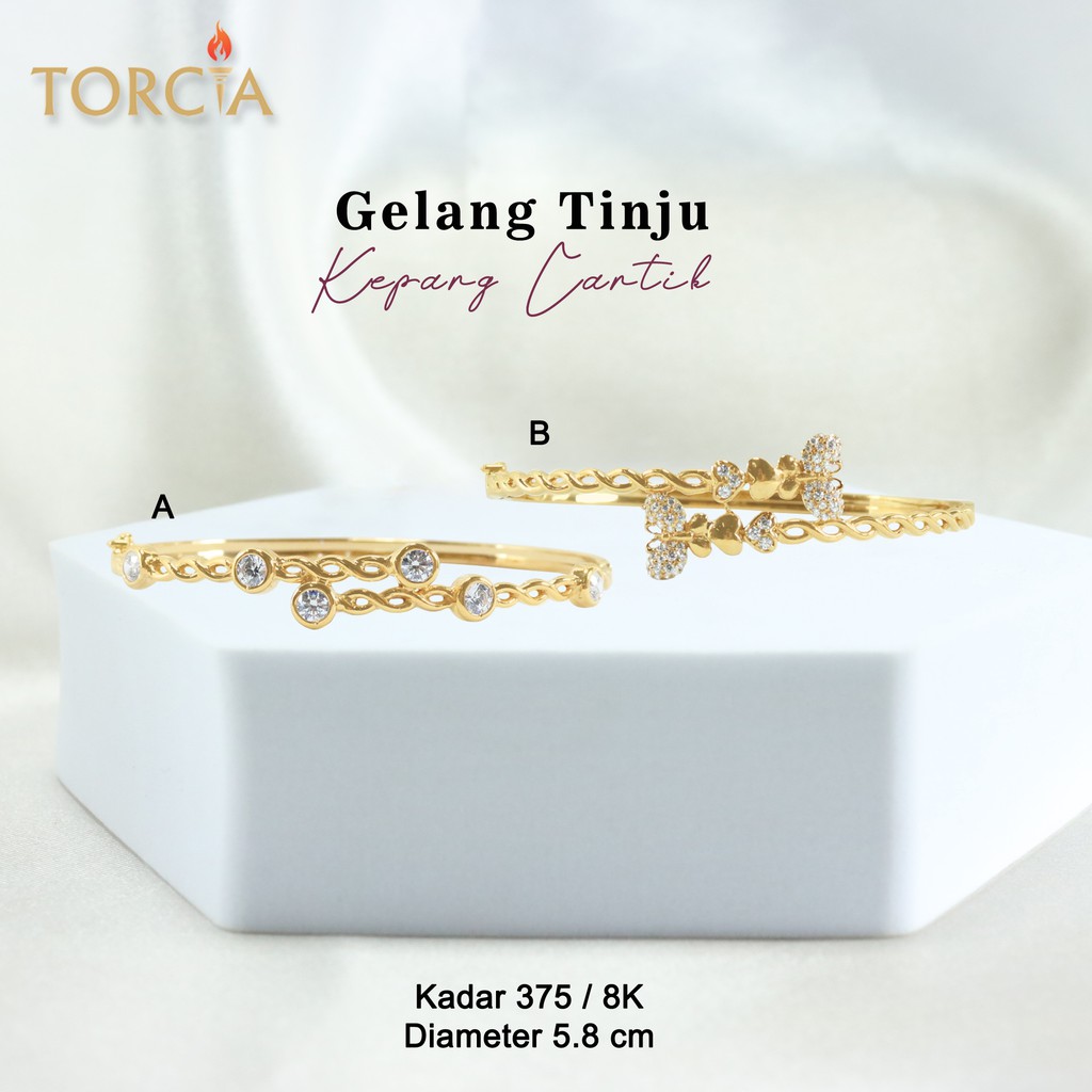 Gelang Oval Emas Asli Tinju Kepang Cantik Kadar 375 Torcia