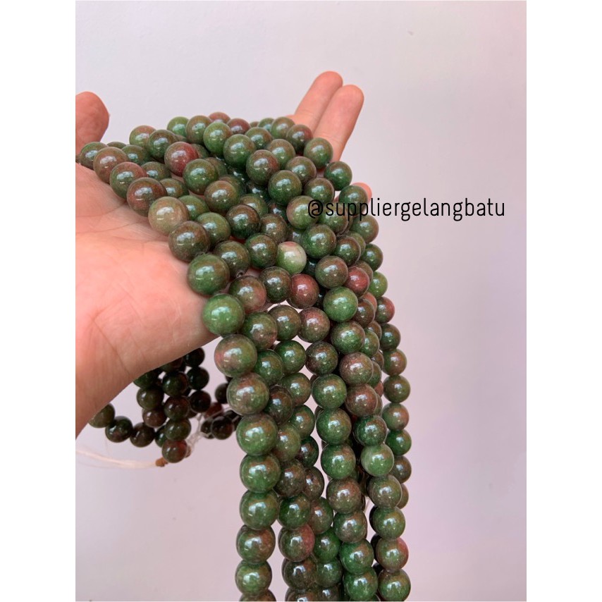 bongkah gelang kalung 12mm bloodstone agate hijau ruby tanzanite akik aksesoris fashion cewek cowok