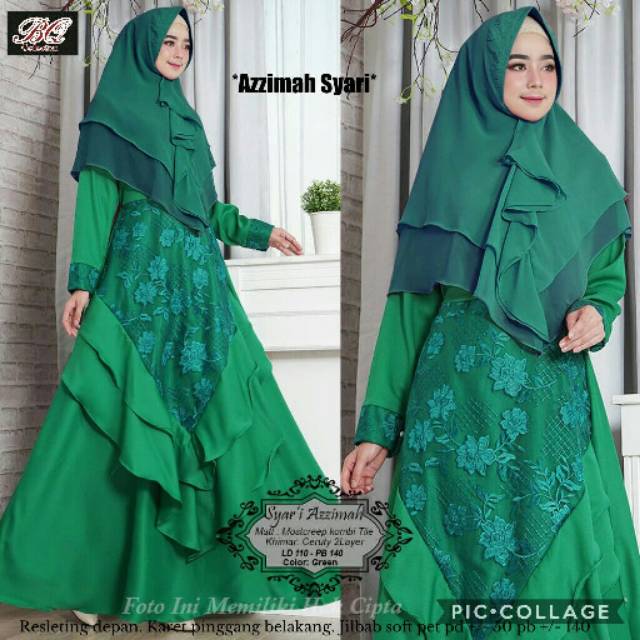 Gamis baju muslim mewah azzimah syari hijab set