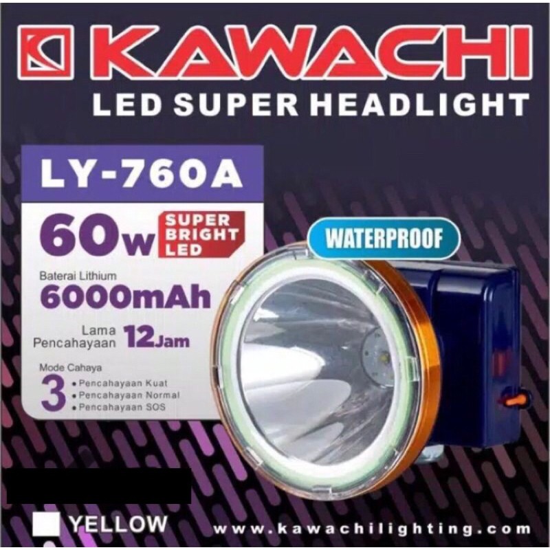 Senter Kepala Kawachi 60Watt 6000maH Tahan 12jam