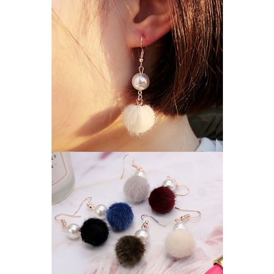 Anting Korea pearl pompom import polos