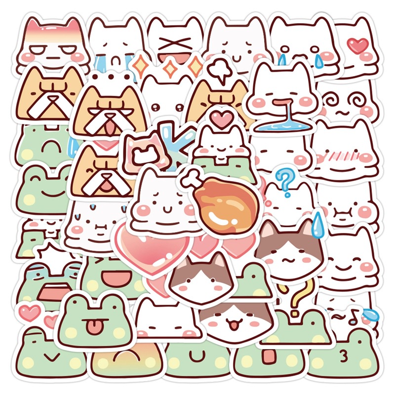 LAZYNFATTY stiker lucu katak Jurnal bahan kartun kitten ekspresi ponsel case tangan Buku stiker Xiao