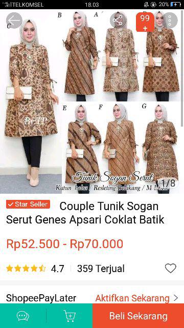 Couple Tunik Sogan Serut Genes Apsari Coklat Batik Modern Midi Sarimbit Kerja Seragam Kantor