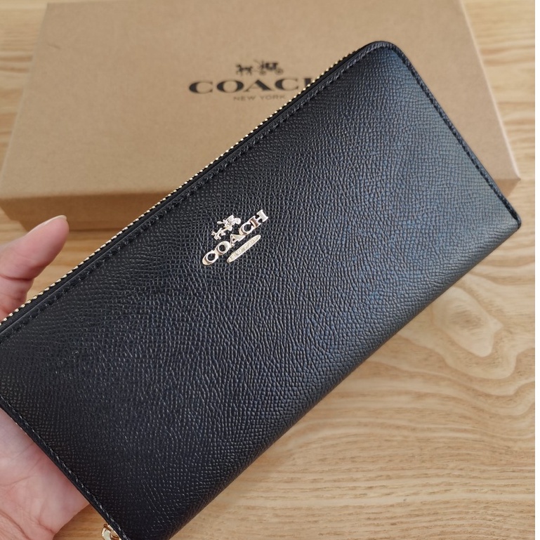 DOMPET PANJANG WOMEN WANITA CH LONG WALLET ACCORDION ZIP PEBBLE LEATHER BLACK 52372