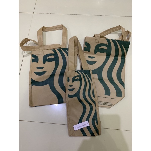 Starbucks / sbux original tas spunbond new coklat jaring - reusable, recycle tote bag goodie bag sta