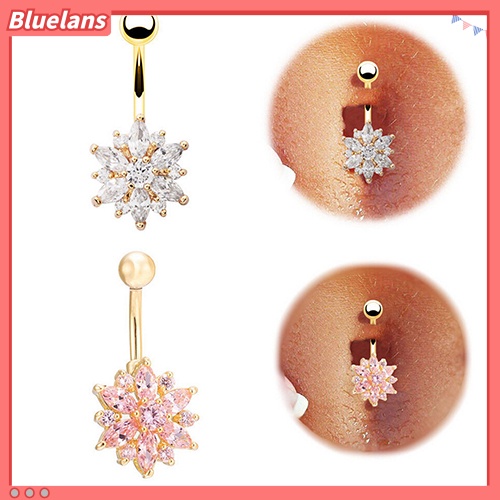 Bluelans Flower Cubic Zirconia Belly Button Ring Navel Bar Barbell Body Piercing Jewelry