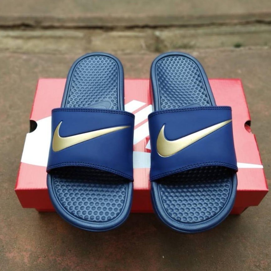 nike benassi slides gold