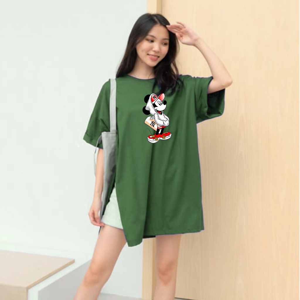 Kaos Wanita Mickey Topi NY Jumbo Belah Samping/TERBARU!!!/kaos wanita